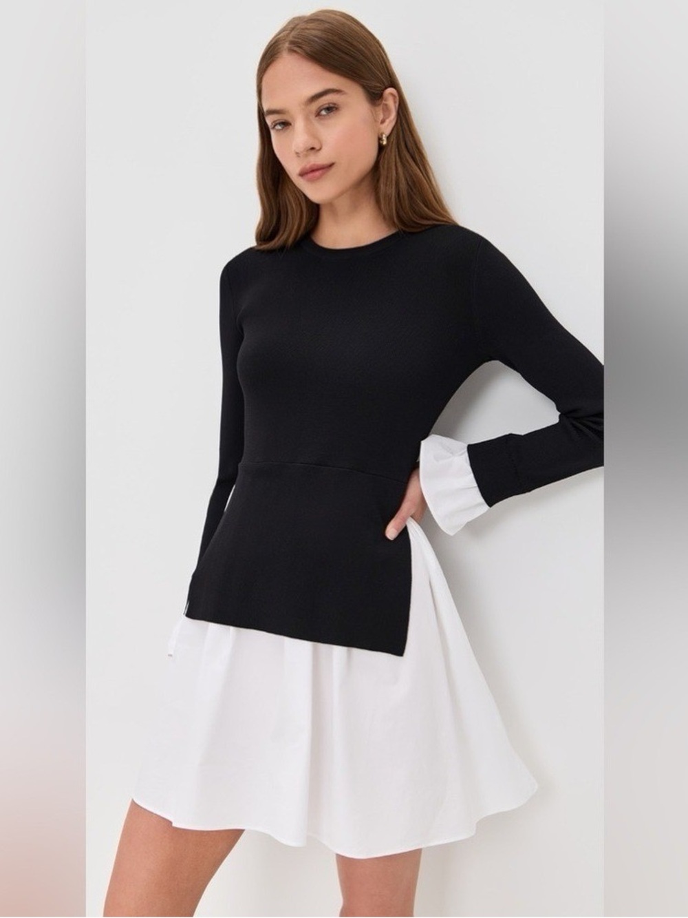NWT English Factory combo knit poplin dress black white Medium - Picture 1 of 15